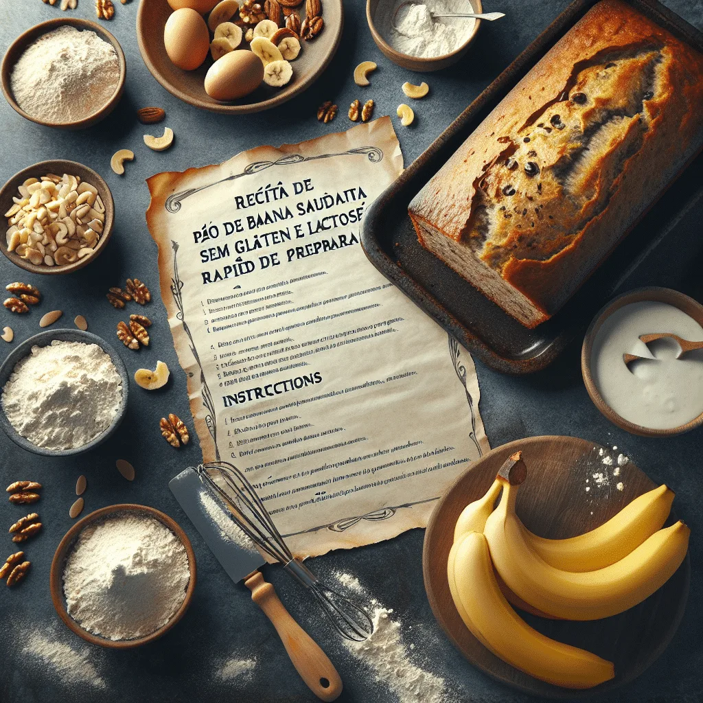Receita de pão de banana saudável, sem glúten e lactose; rápida de preparar