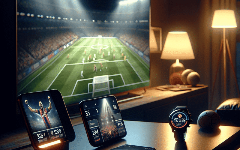 Três telas, sem confusão: TV principal + celular + relógio para curtir uma noite de esportes