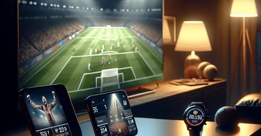 Três telas, sem confusão: TV principal + celular + relógio para curtir uma noite de esportes