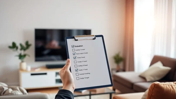 duas pessoas comparando opções em tablet na sala com televisão ligada
